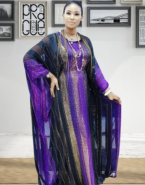 Elegant Party Dress in Abaya Style with Dubai Stripe Print